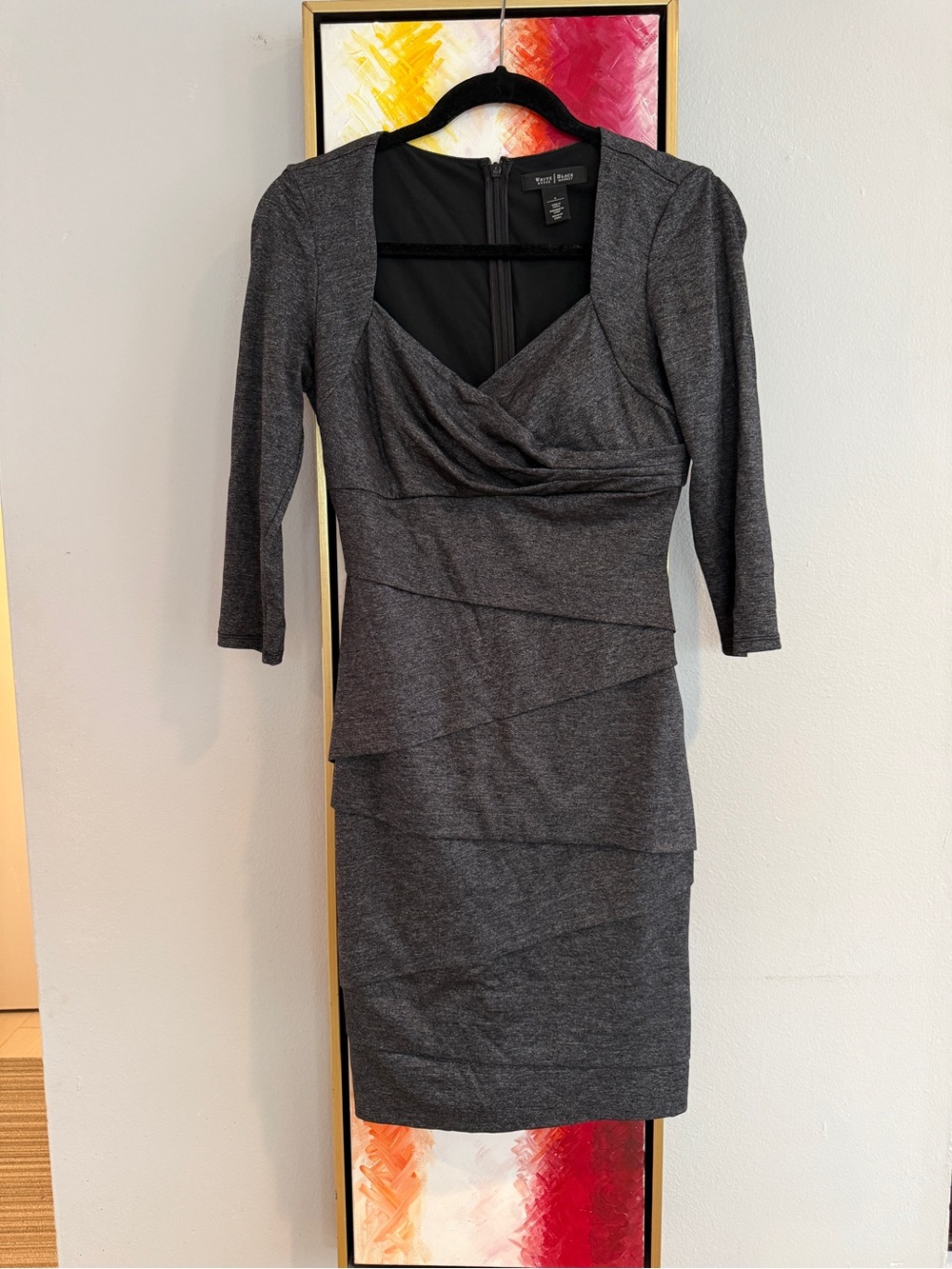 White House Black Market Charcoal Gray Tiered Sheath Dress